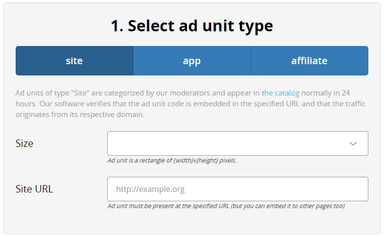Select ad unit type